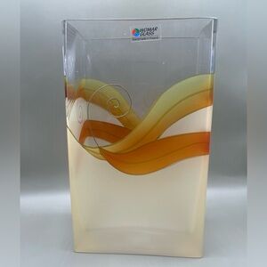 Vintage Womar Glass Handmade 8.7” Vase Frosted Orange Yellow HandMade In Poland